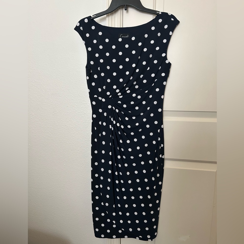 Connected Apparel Navy and White Polka Dot Dress, Size 6